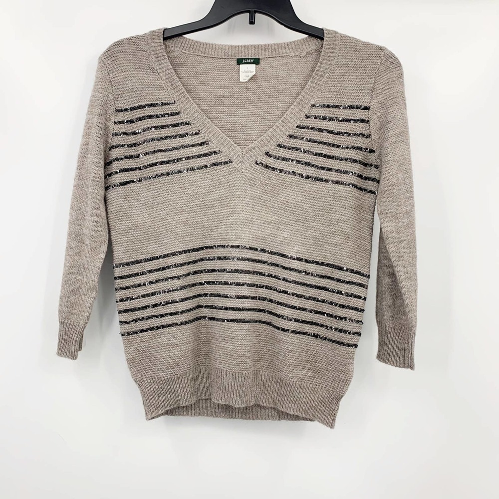 J Crew V Neck Sequin Embellished Cropped Sweater S
